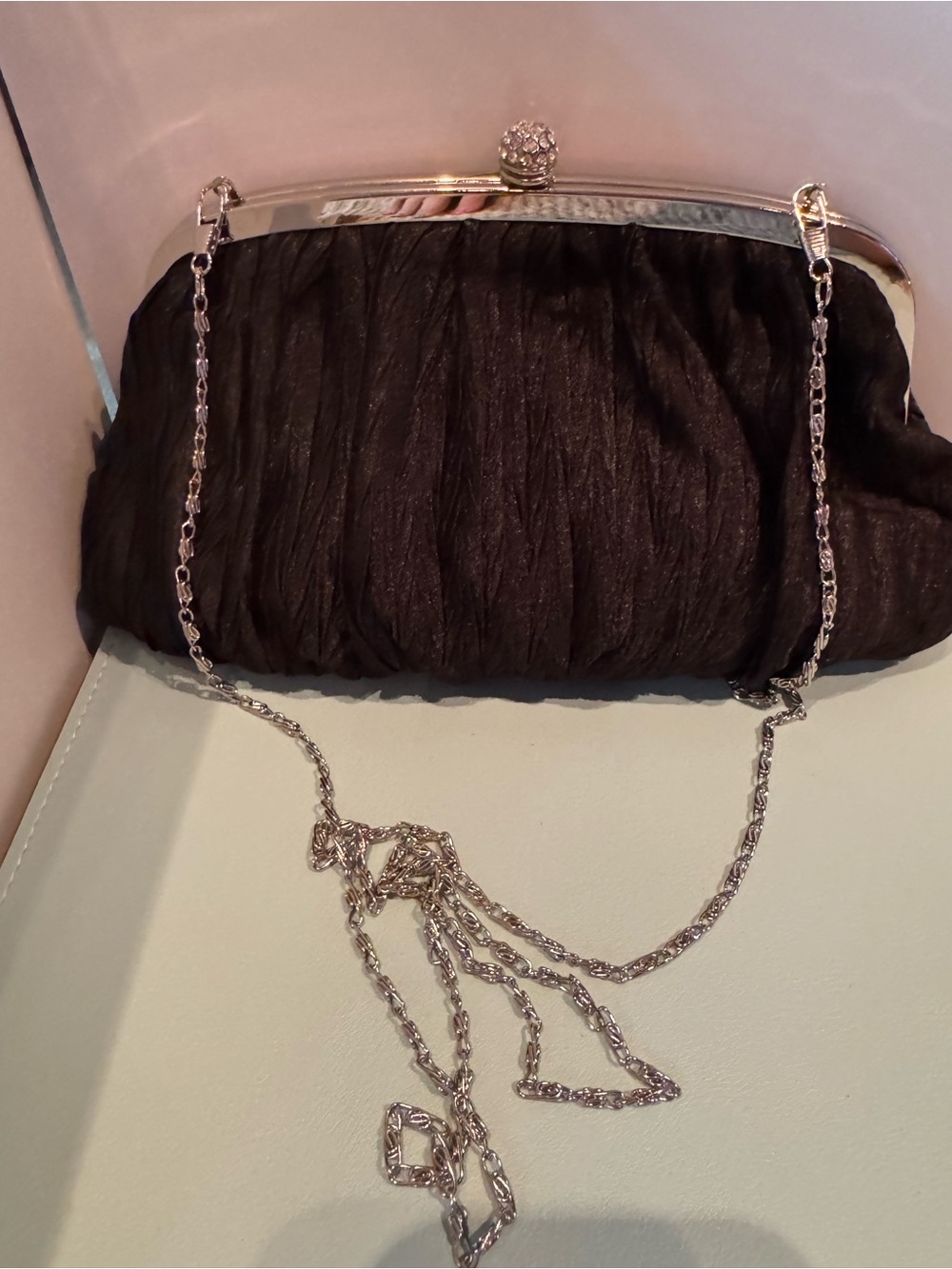 Neiman Marcus Vintage Elegant Black Evening Clutch with Silver Chain